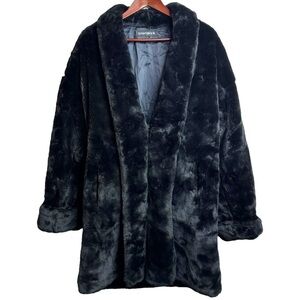 Donnybrook Vintage Faux Fur Long Black Fuzzy Furry Soft Jacket Lapel Small